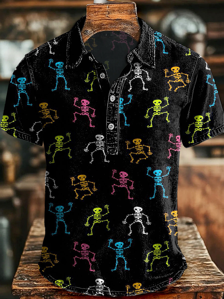 Vintage Skull Print Short-Sleeve Shirt