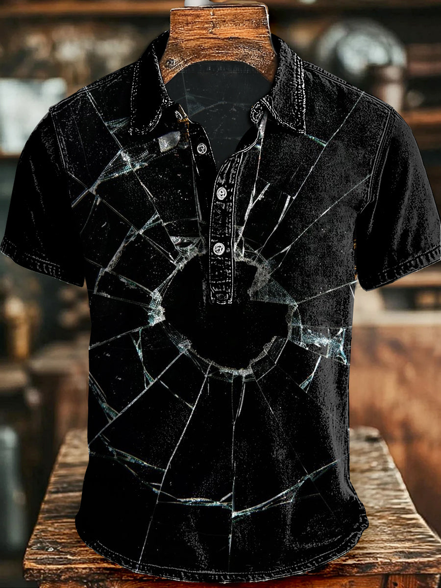Vintage Glass Shards Abstract Print Casual Short-Sleeve Shirt