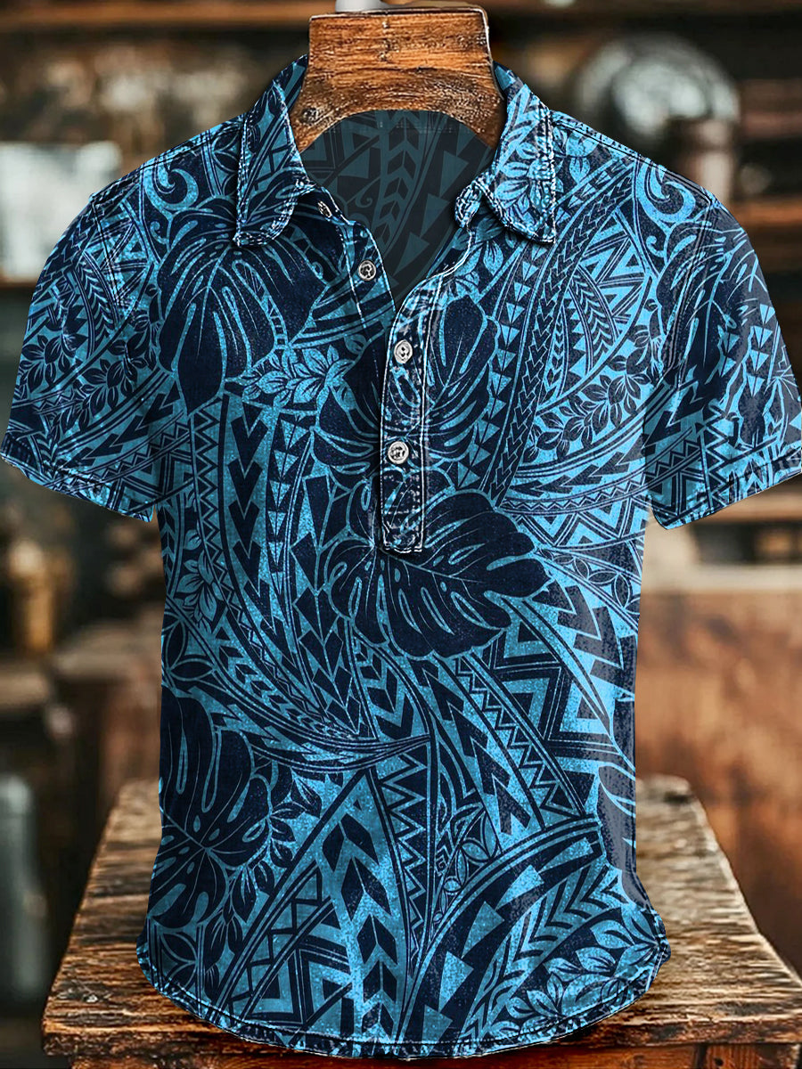 Vintage Floral Print Casual Short-Sleeve Shirt