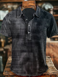 Vintage Gradient Checkered Print Casual Short-Sleeve Shirt