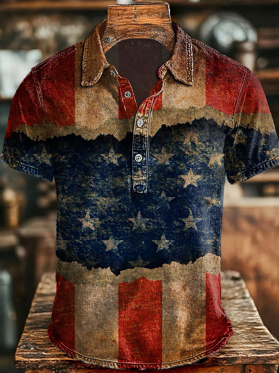 Vintage USA-Print Casual Short-Sleeve Shirt