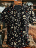 Vintage Skull Rock Print Casual Short-Sleeve Shirt