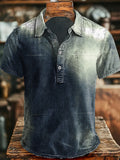 Vintage Gradient Reflective Print Casual Short-Sleeve Shirt