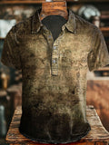 Vintage Music Note Map Print Casual Short-Sleeve Shirt