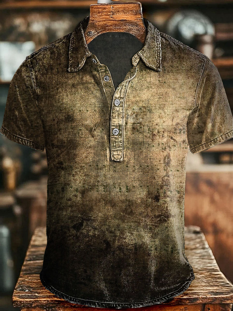 Vintage Music Note Map Print Casual Short-Sleeve Shirt
