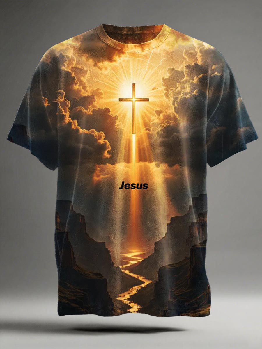 Jesus Holy Light Print Casual Short-Sleeve T-Shirt
