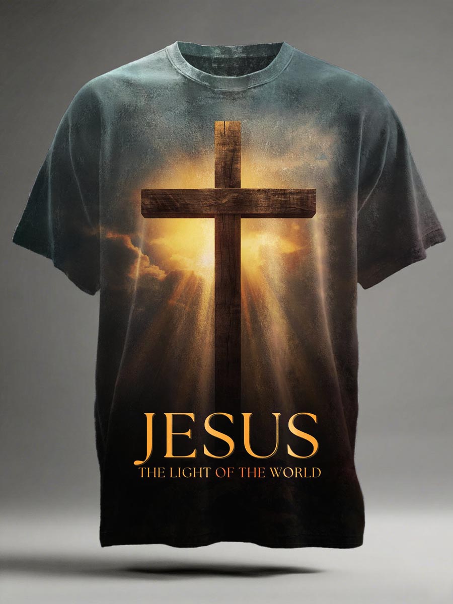 World of Light Cross Print Casual Short-Sleeve T-Shirt