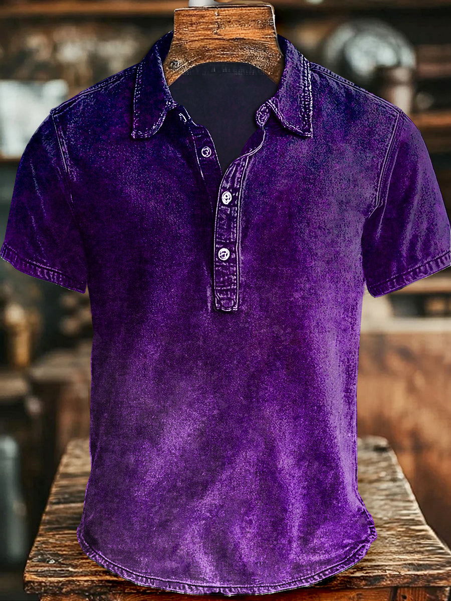 Purple Gradient Print Casual Short-Sleeve Shirt