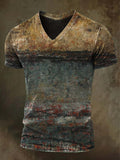 Rust-Colored Print Casual Short-Sleeved V-Neck T-Shirt