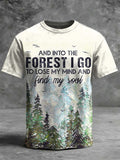 "Walking into the Forest" Watercolor Forest Landscape Printed Casual Short-Sleeve T-Shirt