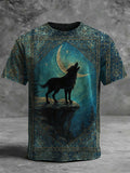 Moonlit Wolf Howl Printed Casual Short-Sleeve T-Shirt