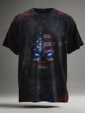 Stars and Stripes Skull Print Casual Short-Sleeve T-Shirt