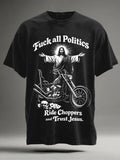Anti-political motorcycle Jesus print casual short-sleeved T-shirt