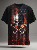 Flame Skull Flag Print Casual Short Sleeve T-shirt