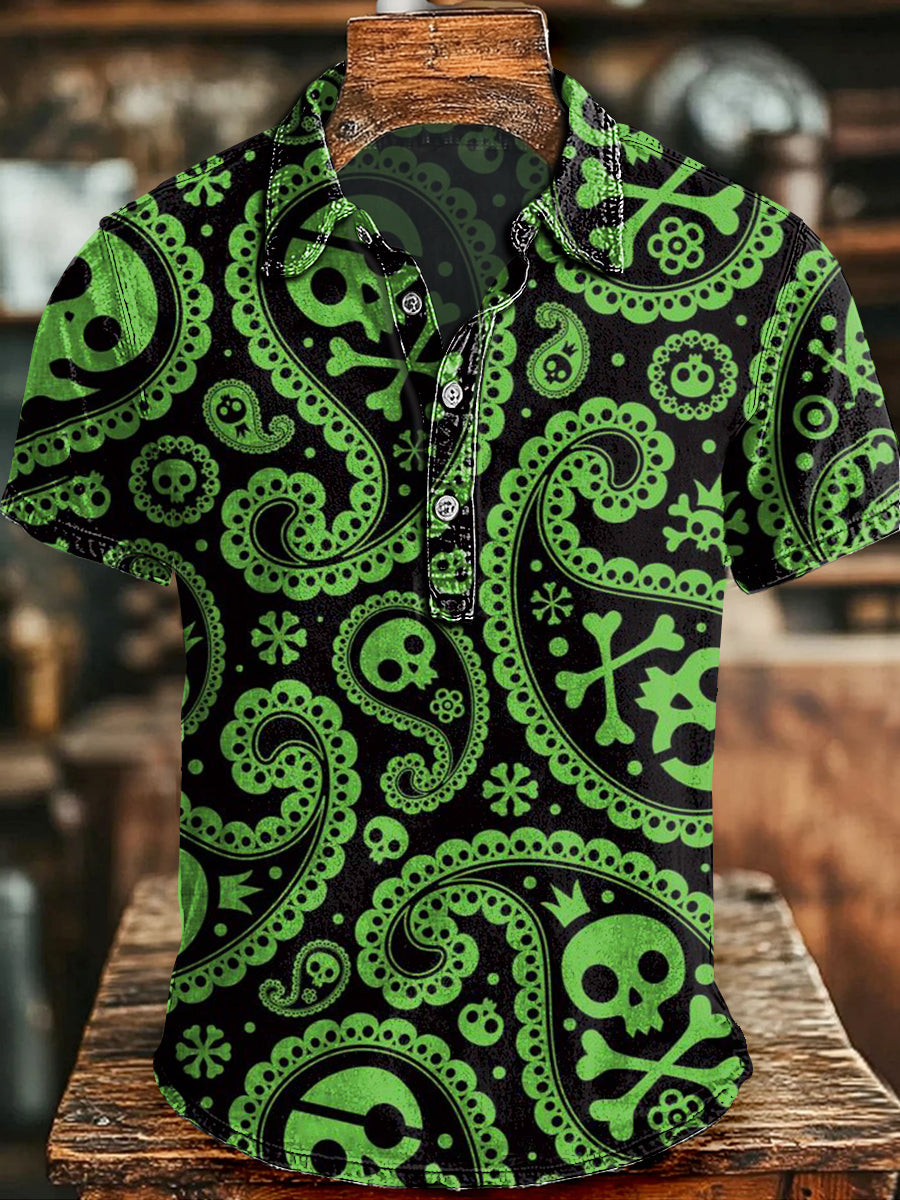 Waist-Shaped Skull Print Casual Short-Sleeved Shirt