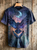 Moonlit Raven Print Casual Short-Sleeve T-Shirt