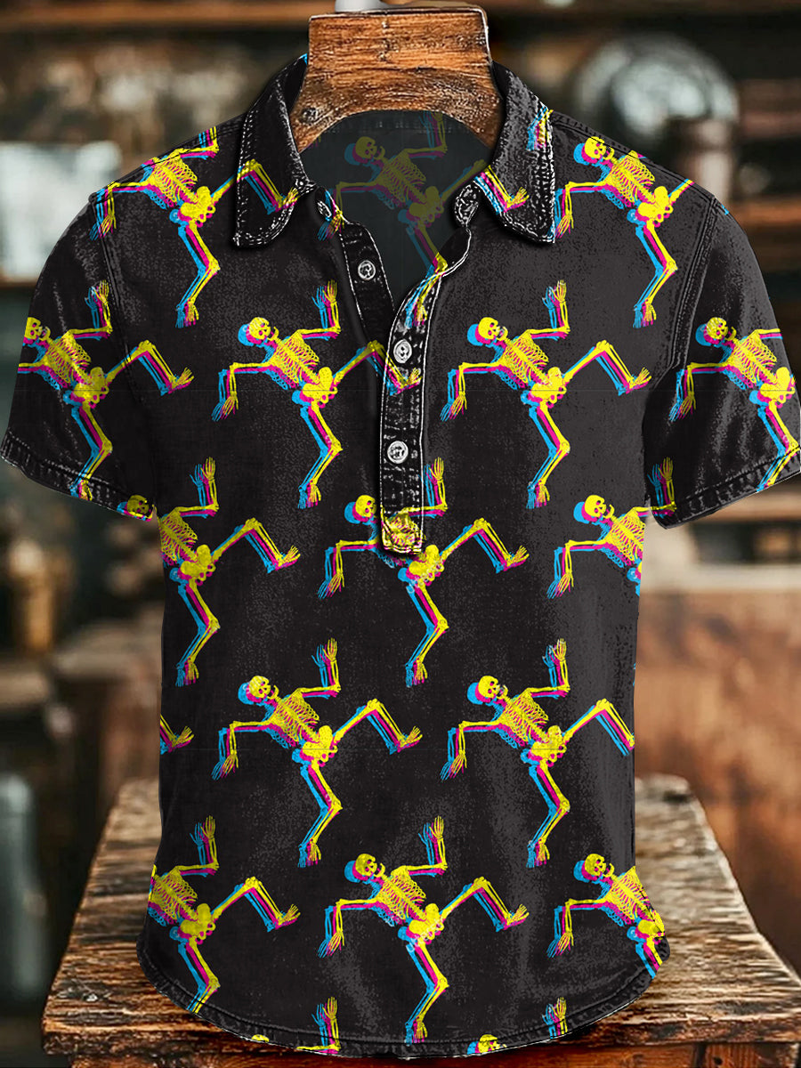 Dancing Skull Print Casual Short-Sleeve Shirt