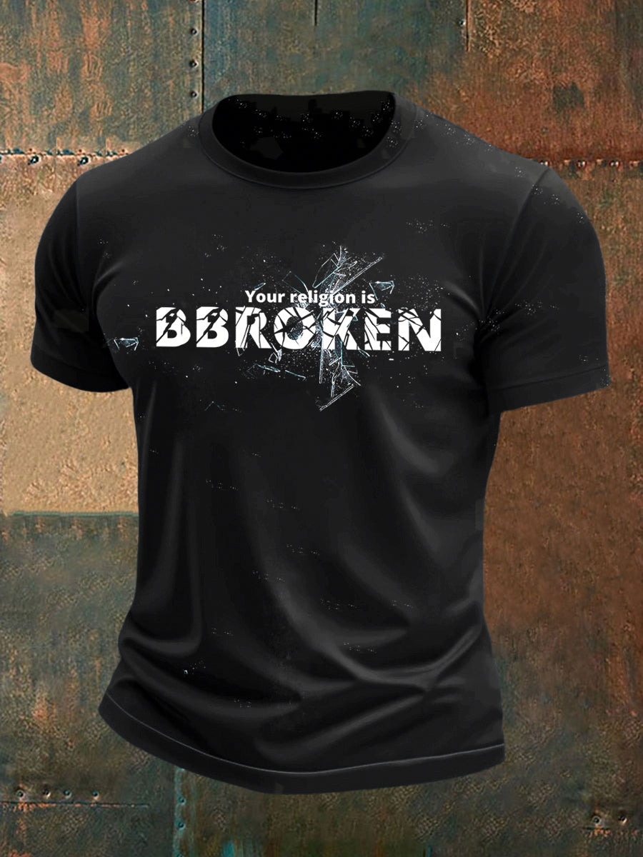 Broken Faith Print Casual Short-Sleeve T-Shirt