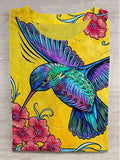 Hummingbird Floral Print Casual Short-Sleeve T-Shirt