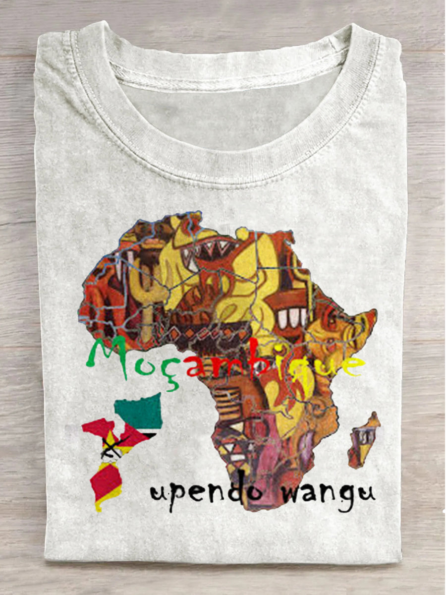 Indigenous Map Print Casual Short-Sleeved T-Shirt