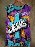 Unisex Rock Cross Print Casual Cotton Vest