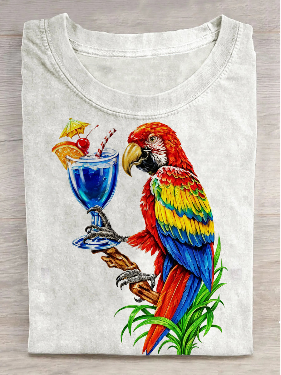 Summer Parrot Print Casual Short-Sleeve T-Shirt