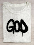 God Spray Paint Print Casual Short-Sleeve T-Shirt