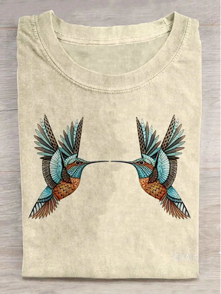 Hummingbird Print Casual Short-Sleeve T-Shirt
