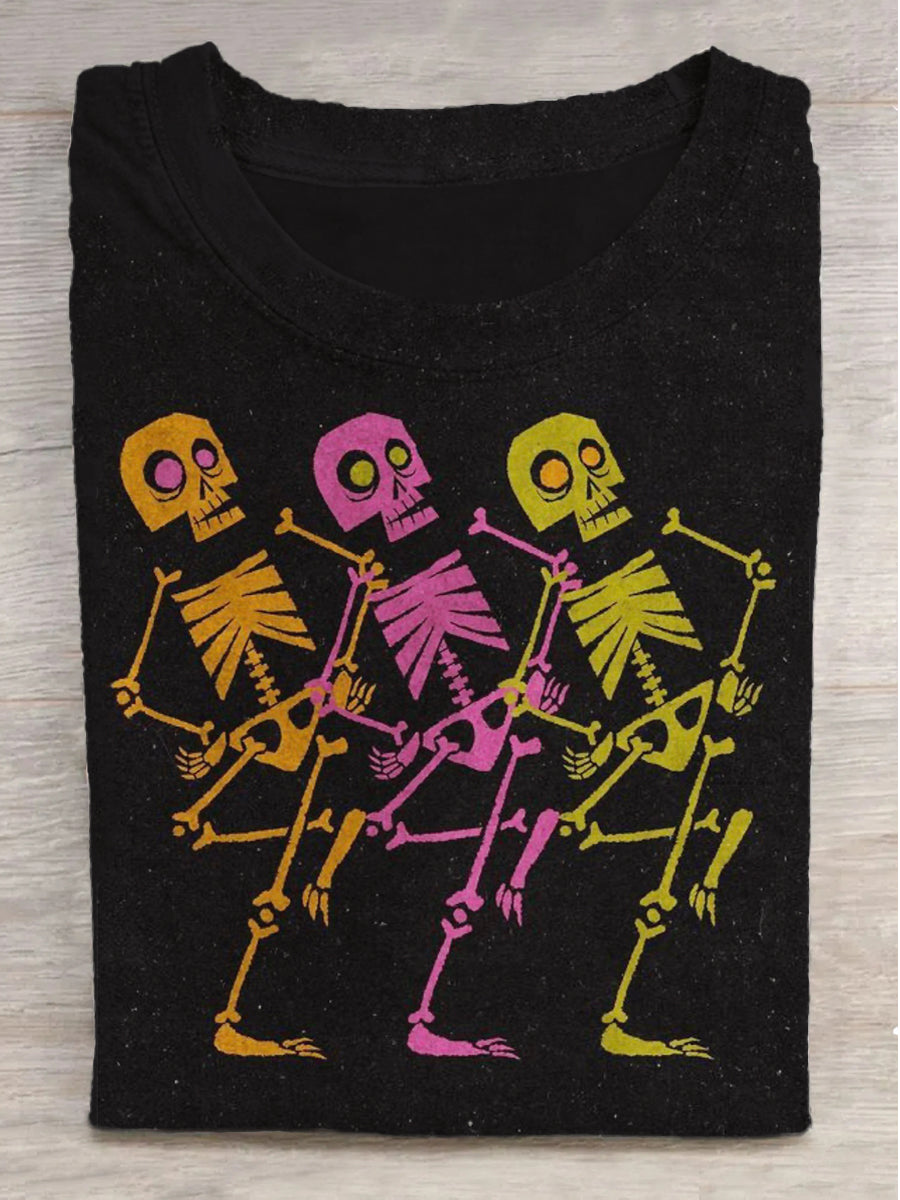 Dancing Skull Print Casual Short-Sleeve T-Shirt