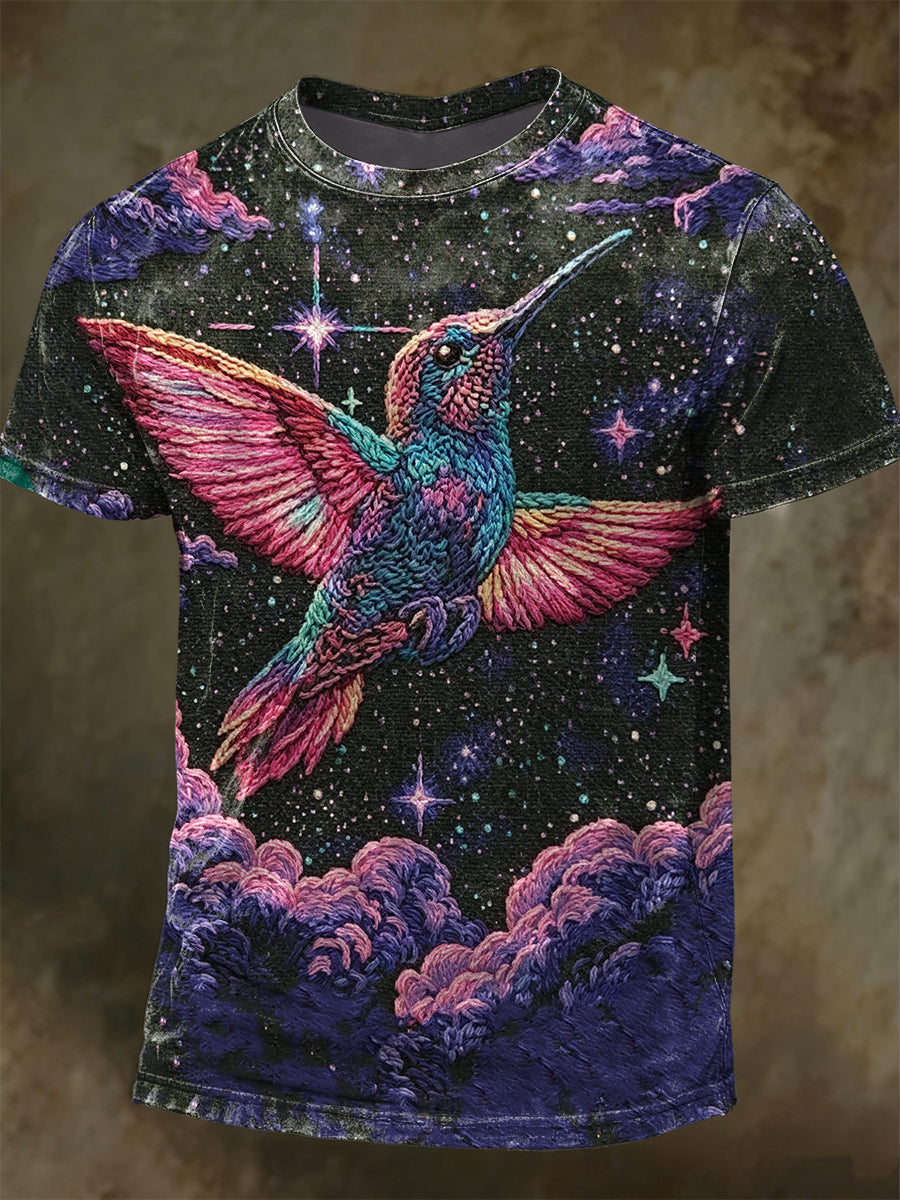 Night Sky Hummingbird Print Casual Short-Sleeve T-Shirt