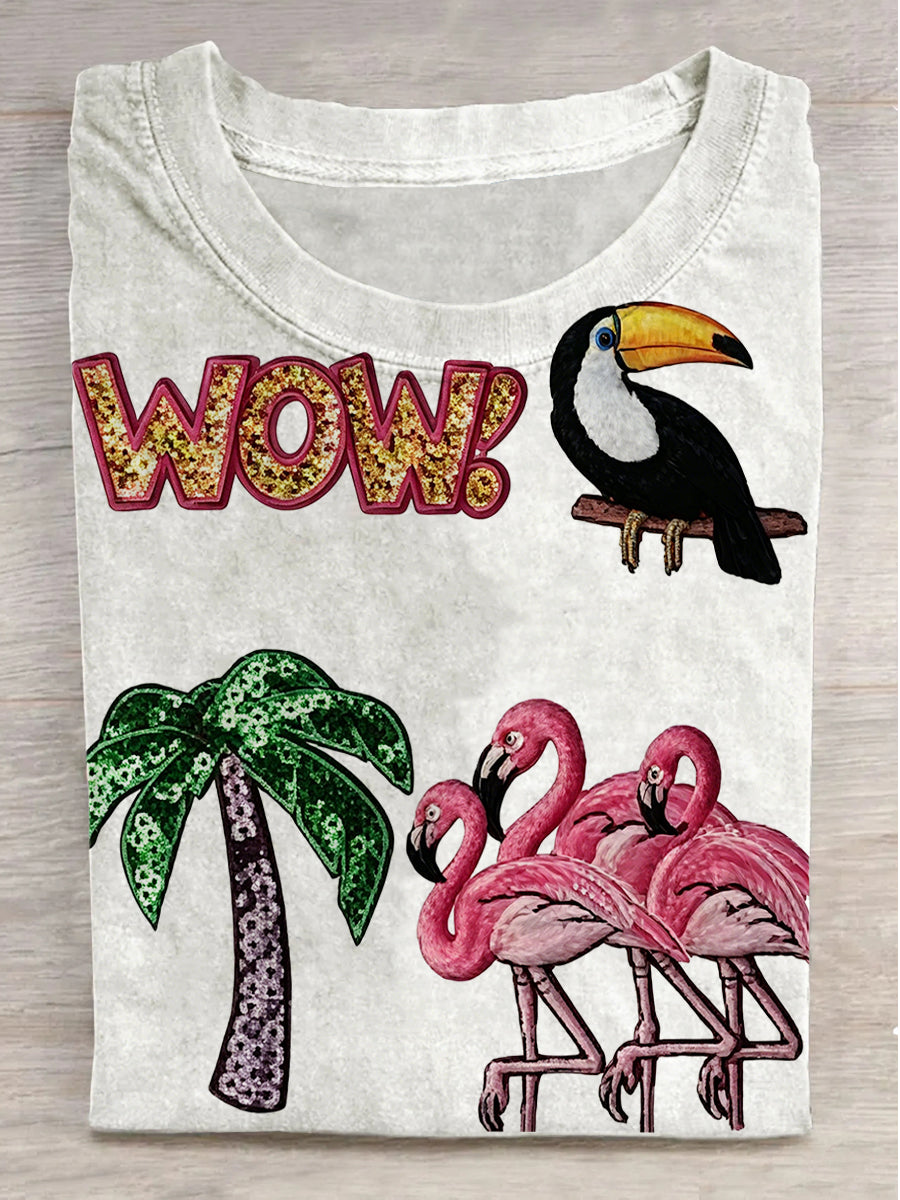 Beach And Coconut Tree Print Casual Short-Sleeved T-Shirt