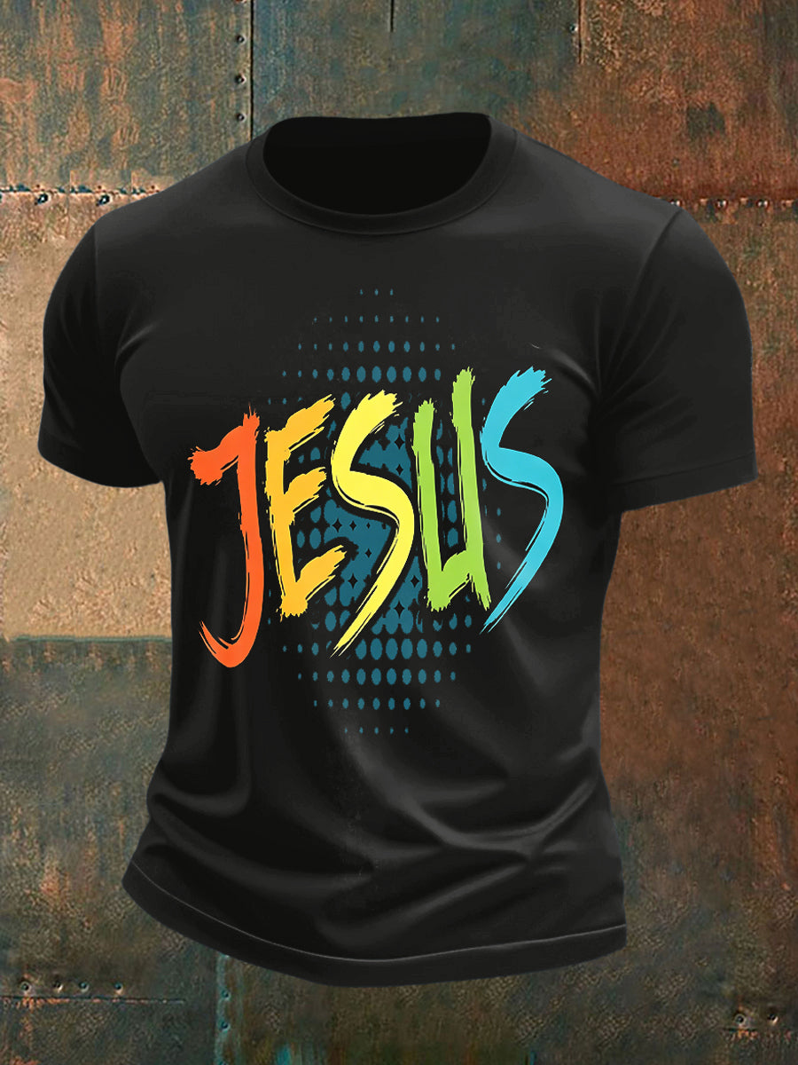 God's Colorful Graffiti Print Casual Short-Sleeve T-Shirt