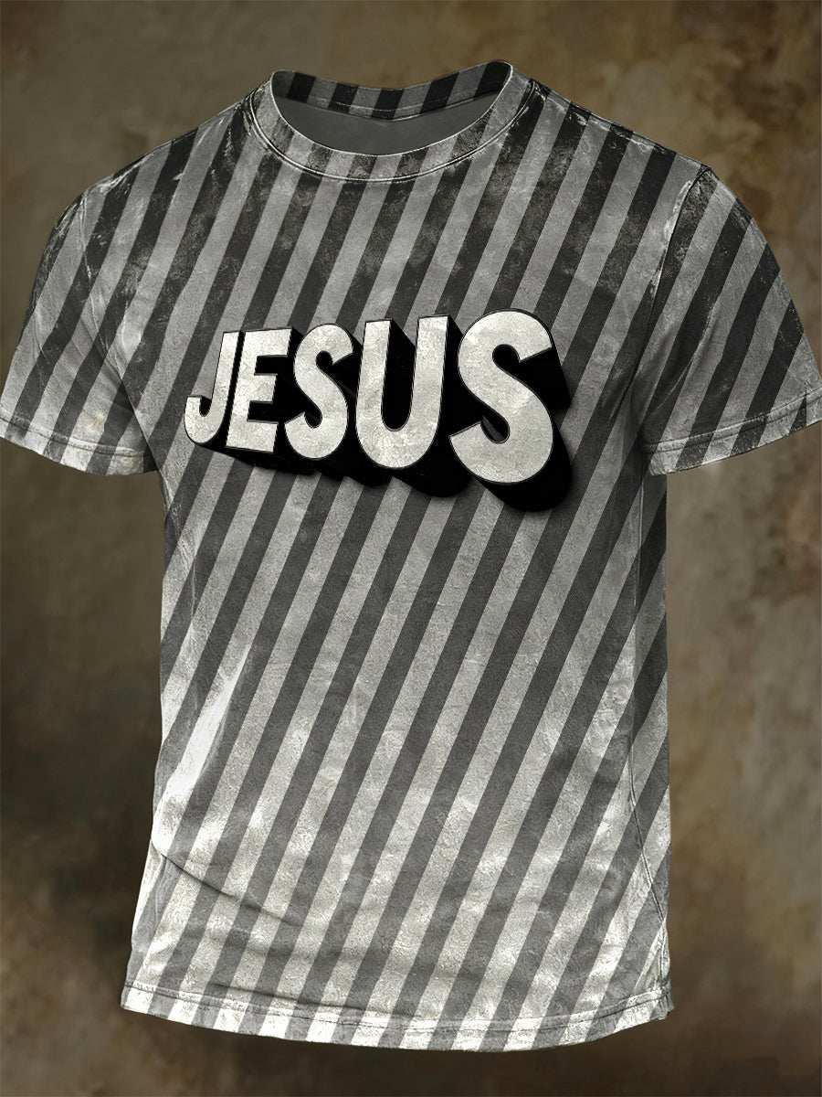 Twill God Print Casual Short-Sleeve T-Shirt