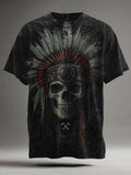 Indian Chief Skull Print Casual Short-Sleeve T-Shirt
