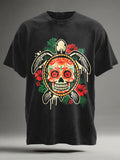 Skull and Turtle Print Casual Short-Sleeve T-Shirt