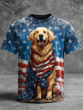 Faith Flag Dog Print Casual Short-Sleeve T-Shirt