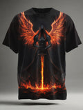Flame Angel Knight Printed Casual Short-Sleeve T-Shirt
