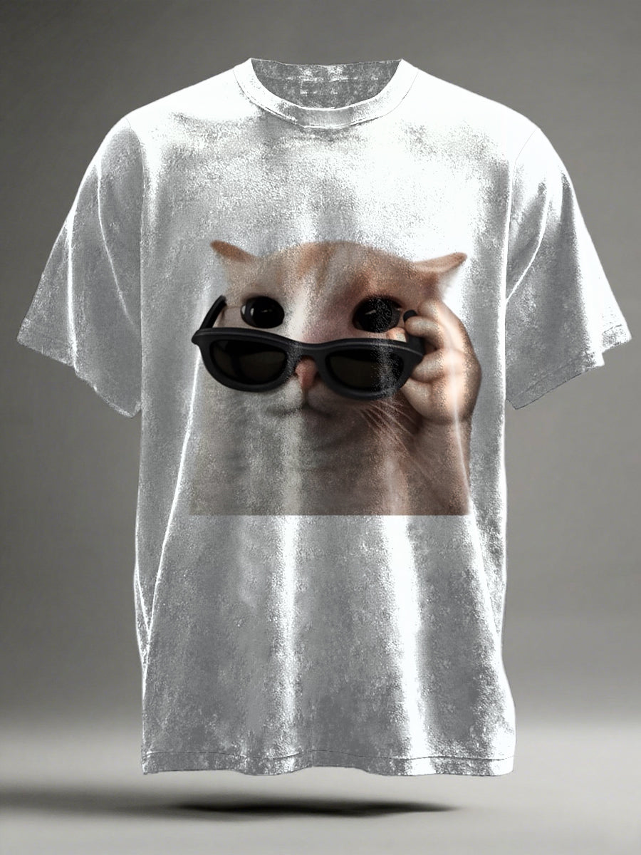 Sunglasses Cat Terrier Printed Casual Short-Sleeve T-Shirt