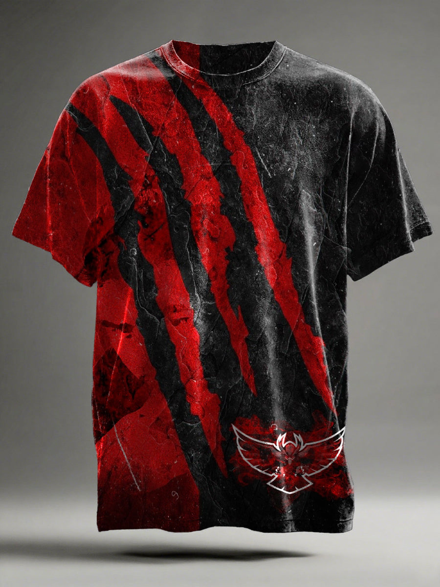 Red and Black Claw Print Casual Short-Sleeve T-Shirt