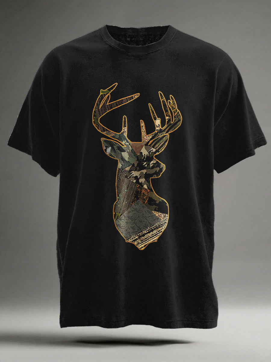 Camouflage Deer Head Print Casual Short-Sleeve T-Shirt