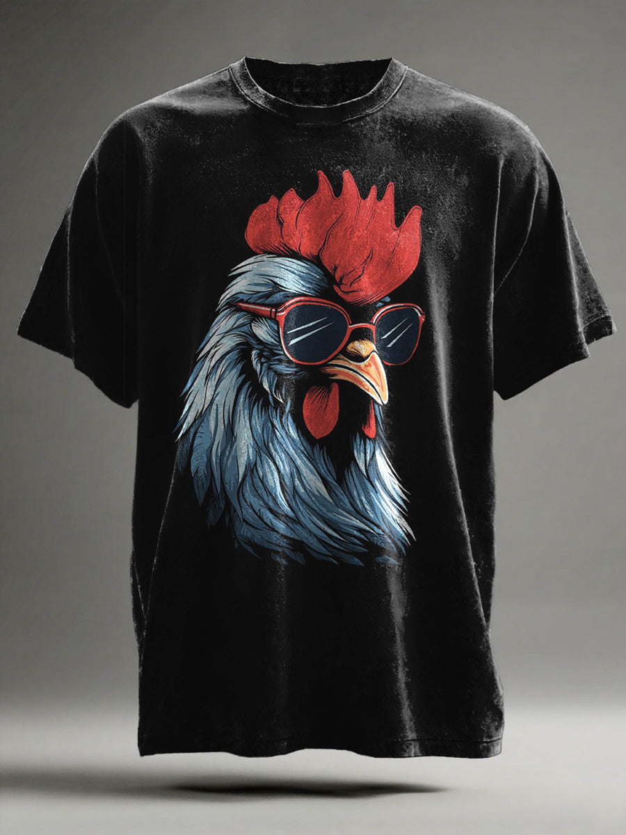 Sunglasses Rooster Print Casual Short-Sleeve T-Shirt