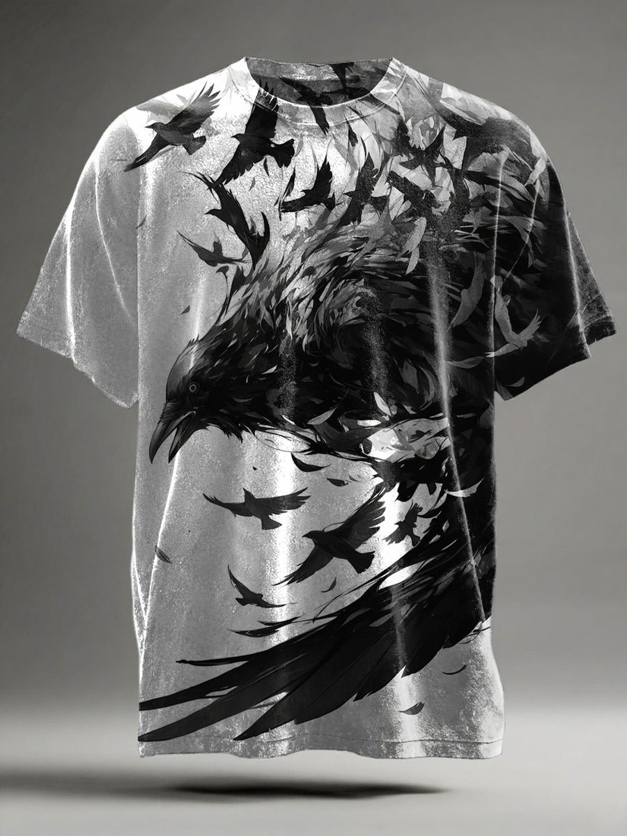 Ink Painting Crows Print Casual Short-Sleeve T-Shirt