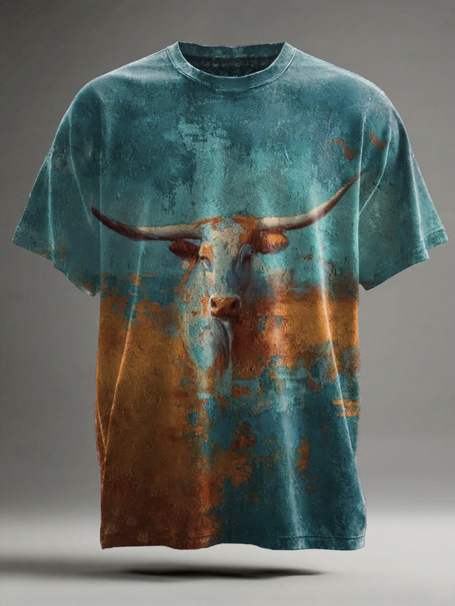 Western Horn Print Casual Short-Sleeve T-Shirt