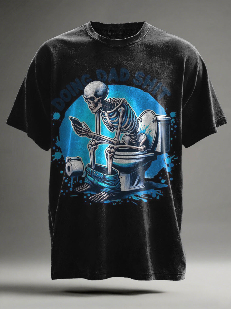 Toilet Skull Dad Print Casual Short-Sleeve T-Shirt