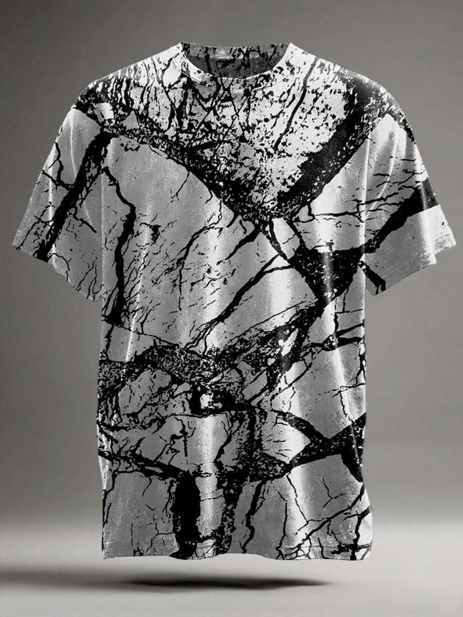 Marble Crack Abstract Print Casual Short-Sleeve T-Shirt