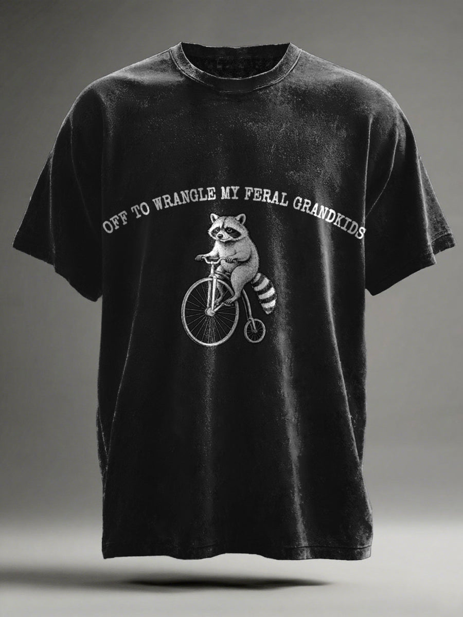 Cycling Raccoon Print Casual Short-Sleeve T-Shirt