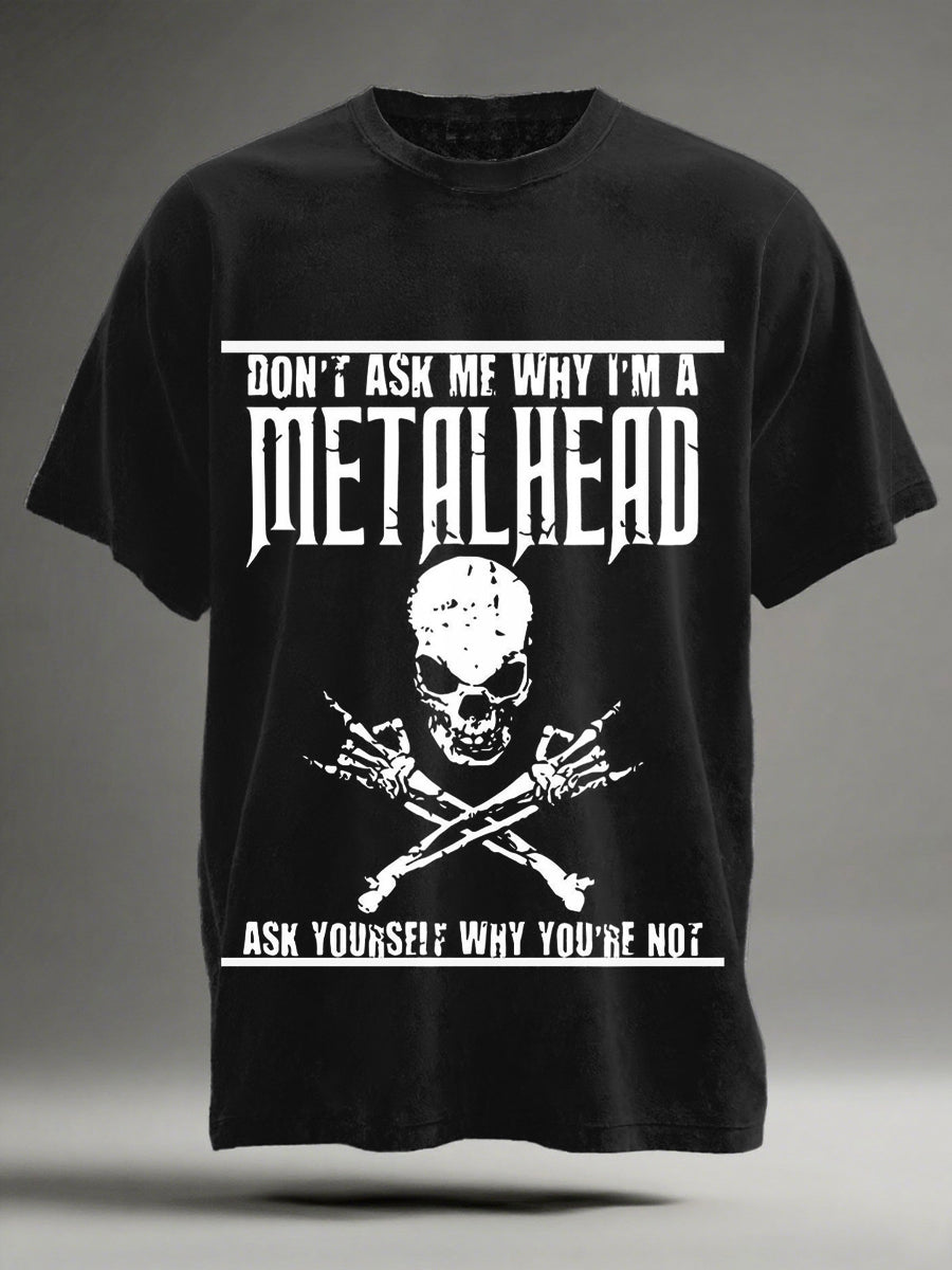 Metalhead Heavy Metal Hardcore Skull Art Print Short-Sleeve T-Shirt