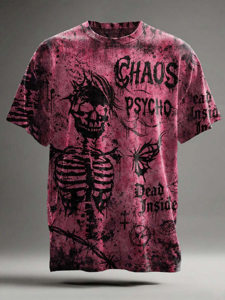 Pinkish Dark Chaos Punk Skull Art Print Short-Sleeve T-Shirt