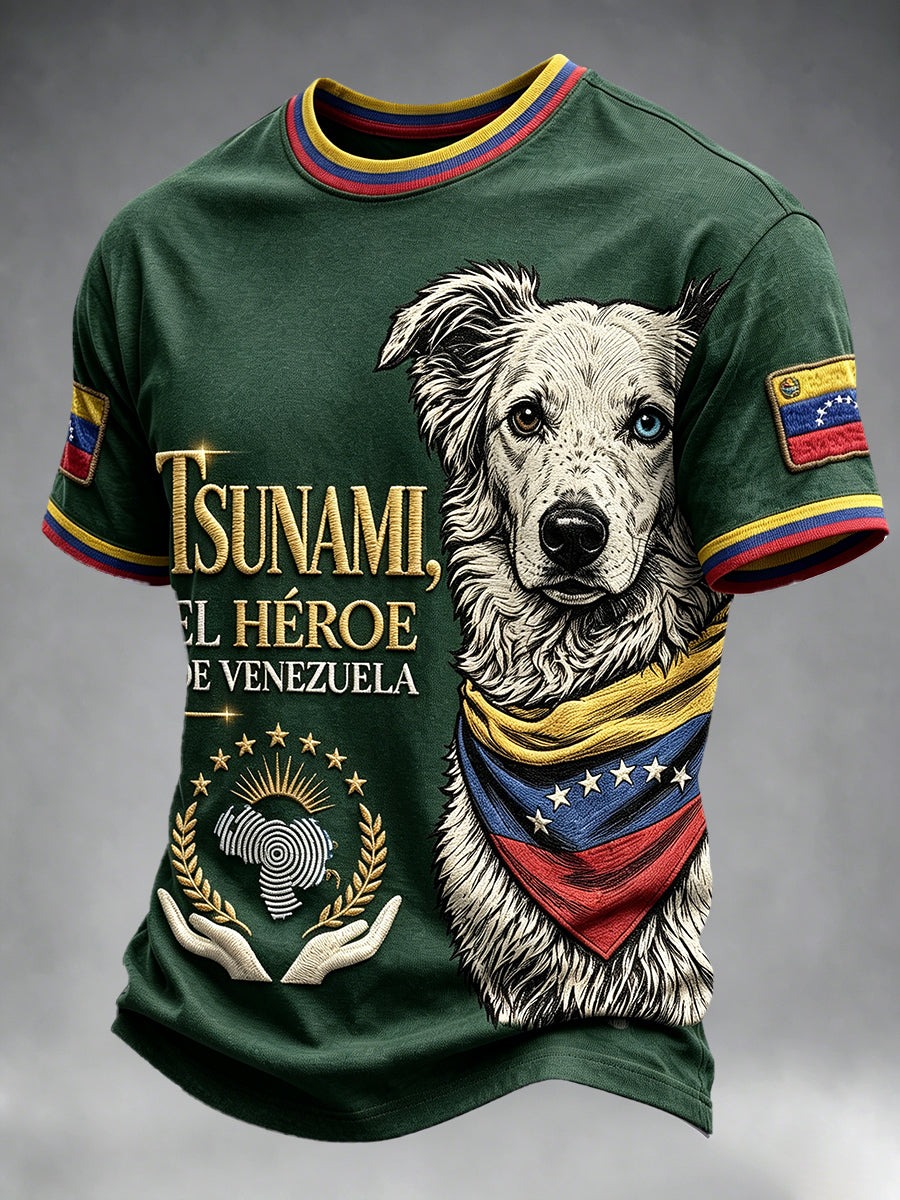 Men’s Dark Green Venezuelan Rescue Hero Tsunami 3D-Printed Casual T-shirt