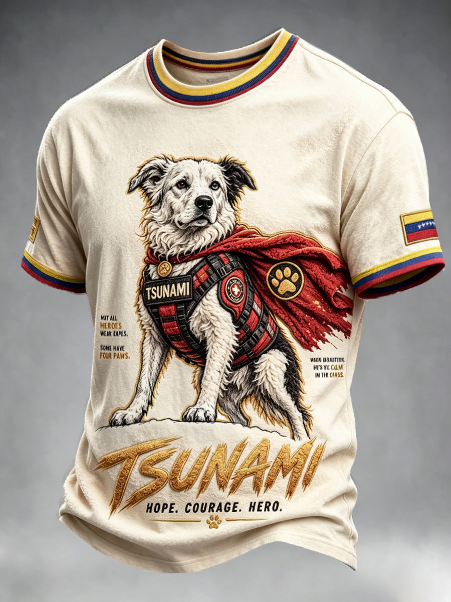 Men’s Beige Venezuelan Tsunami Rescue Hero 3D-Printed Casual T-shirt
